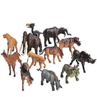 12Pcs Prehistoric Animal Figures Set, Realistic Plastic Toy Figurines for Kids, Miniature Wild Animal Models Including Mammoth, Hyena, Tiger & More, E
