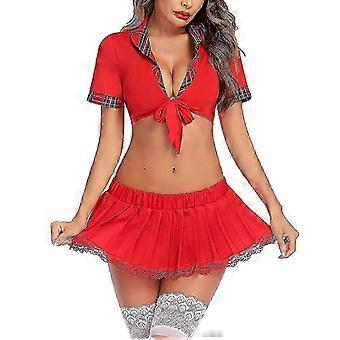 Schoolgirl Lingerie Set for Women - Roleplay Lingerie with Chequered Mini Skirt