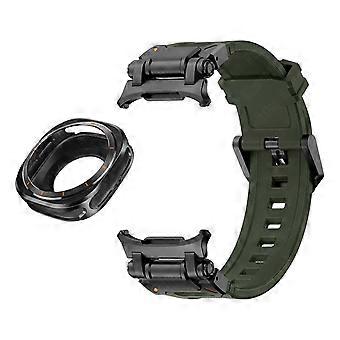 Case and Band 47mm Metal Protective Cover with Green Black FKM Strap for Samsung Galaxy Watch 7 Ultra