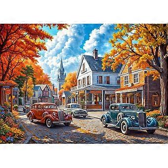 Autumn in Maplewood Jigsaw Puzzles for Adults Charming European Village with Classic Cars Fall Foliage SQZ1096
