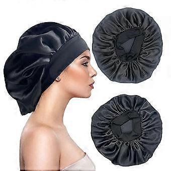 2pcs Large Satin Silk Hair Bonnet For Sleeping,elastic Wide Band Bonnets For Black Women Braids,silk Hair Wrap Night Sleep Caps For Women Curly And Na