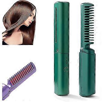 Rechargeable Mini Hair Straightener, Portable Cordless Hair Styler, Fast Heating Hair Straightening Comb with 3 Adjustable Temperature Settings