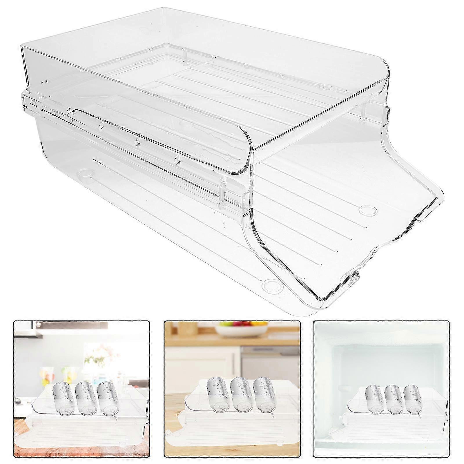 Transparent Beverage Storage Rack compatible with Refrigerator with Rolling Dispenser