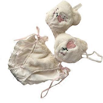 Dames Schattig Konijn Hart Winter Lingerie Pluche Beha en Stropdas Zijslipje Set Schoolmeisje Japans Tekenfilm Anime Ondergoed Liefde Konijn Set XL