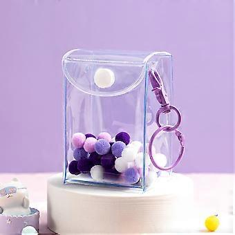 Bolsa transparente de PVC para exibição de bonecas de caixa surpresa, estojo roxo para armazenamento de miniaturas com chaveiro, pequeno (6 x 4,7 x 6,5 cm).
