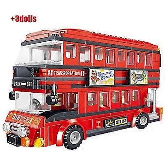 398PCS Brt Double Deck Bus Building Blocks Red Bus City School Car Bricks Enlightenment Toys for Kids