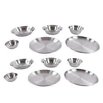 12pcs Camping Dish Set Stainless Steel Camping Plates Bowls Set with Storage Bag for Outdoor Hiking Camping