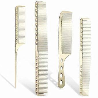 Professional Aluminum Combs Set of 4, Long & Short Barber Hair Combs with Rat-Tail Tips for Hairdressing & Salon Use