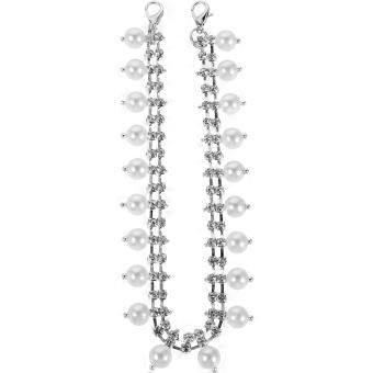 Pearl beaded shoe chain (2-piece set), adorned with rhinestones, white.