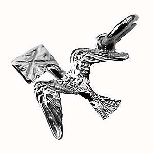 Silver 16x15mm solid Mail Pigeon Pendant or Charm