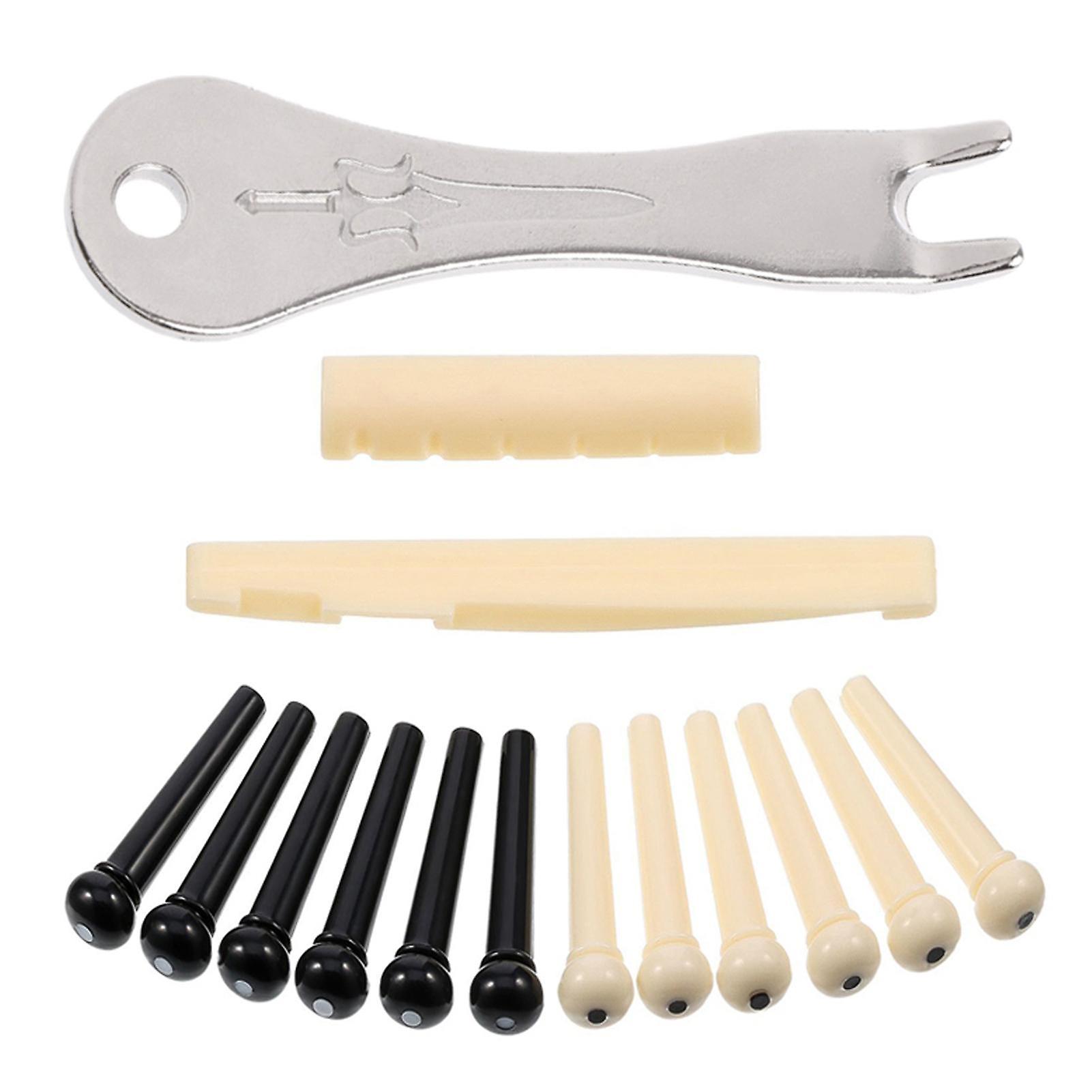 12pcs Guitar Bridge Pins Pegs with 1pc Bridge Pin Puller Remover 1pc Guitar Saddle 1pc Guitar Nut