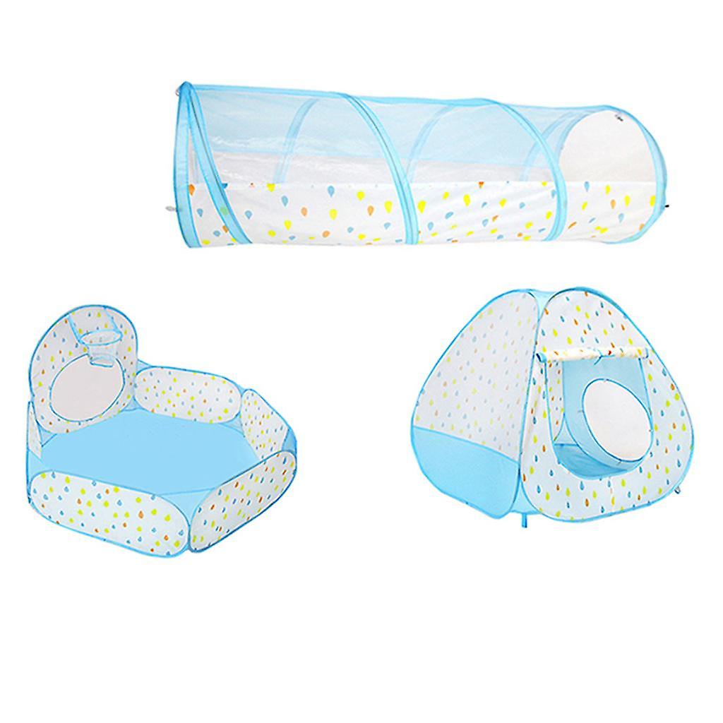 Kids 3-in-1 Colorful Rain Themed Playhouse Tunnel Ball Pool Play Tent Blue