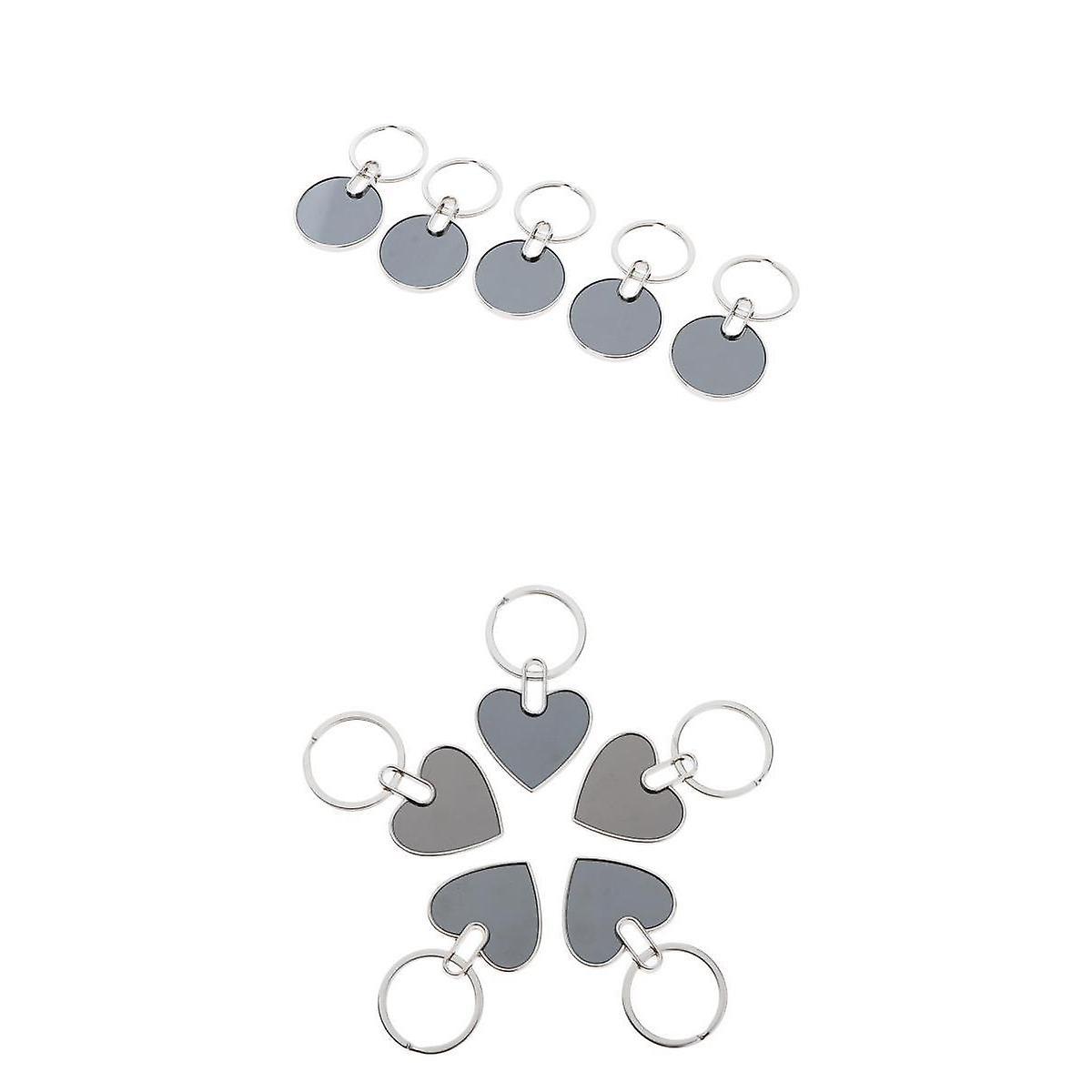 10pcs Keyring Blank Metal Keychain Handbag Charm Round Oval Key Rings