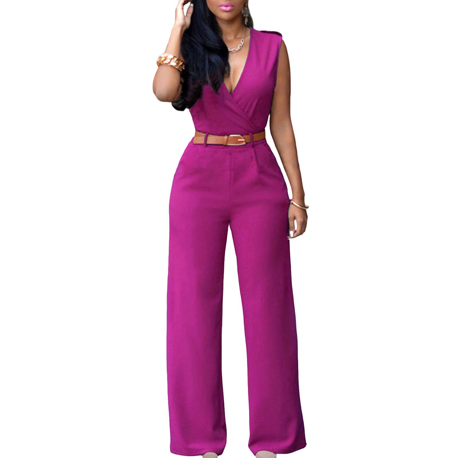 Women's Overalls Jumpsuits Sleeveless Deep V Neck Wide Leg Long Pants Rompers For Summer Early Autumn Spring