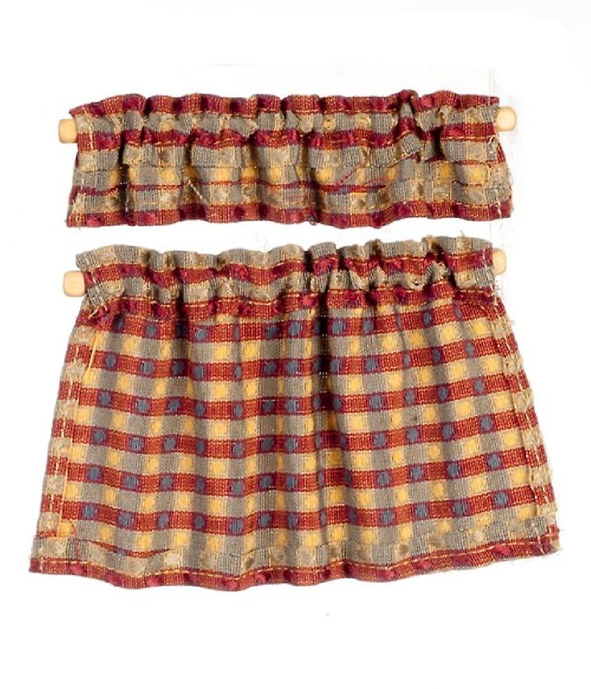 Dolls House Raspberry Damask Curtain & Pelmet Set Window Accessory