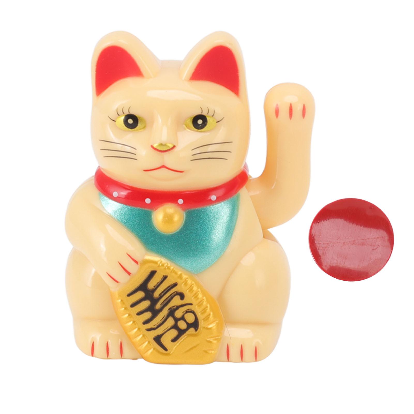 Chinese Lucky Cat Fortune Cat Decoration Waving Arm Solar Light Induction Statue Figurine For Home Car Ornaments Sit Up Straight Yellow