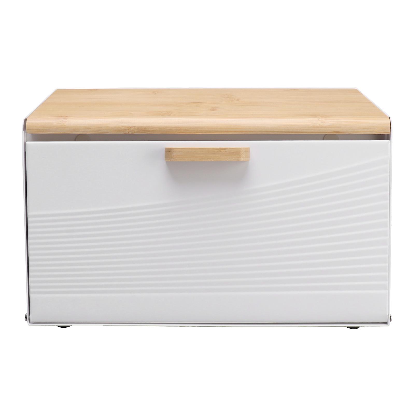 Iron Bread Box Trapezoidal Bread Organizer Bins with Flip Lid Bread Box for Kitchen Restaurant White