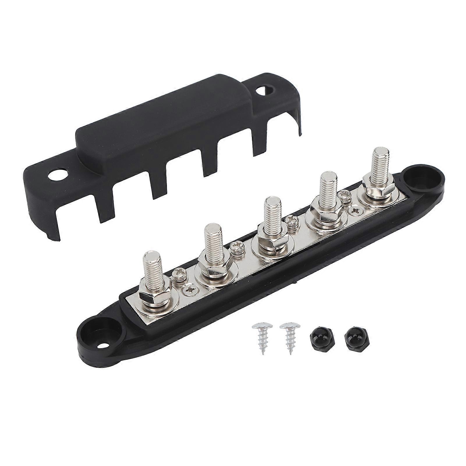 Bornier de distribution à 5 goujons pour batterie, 12 V CC à 48 V, 250 A, M8, courant élevé, pour voitures, camping-cars, bateaux, yachts, noir