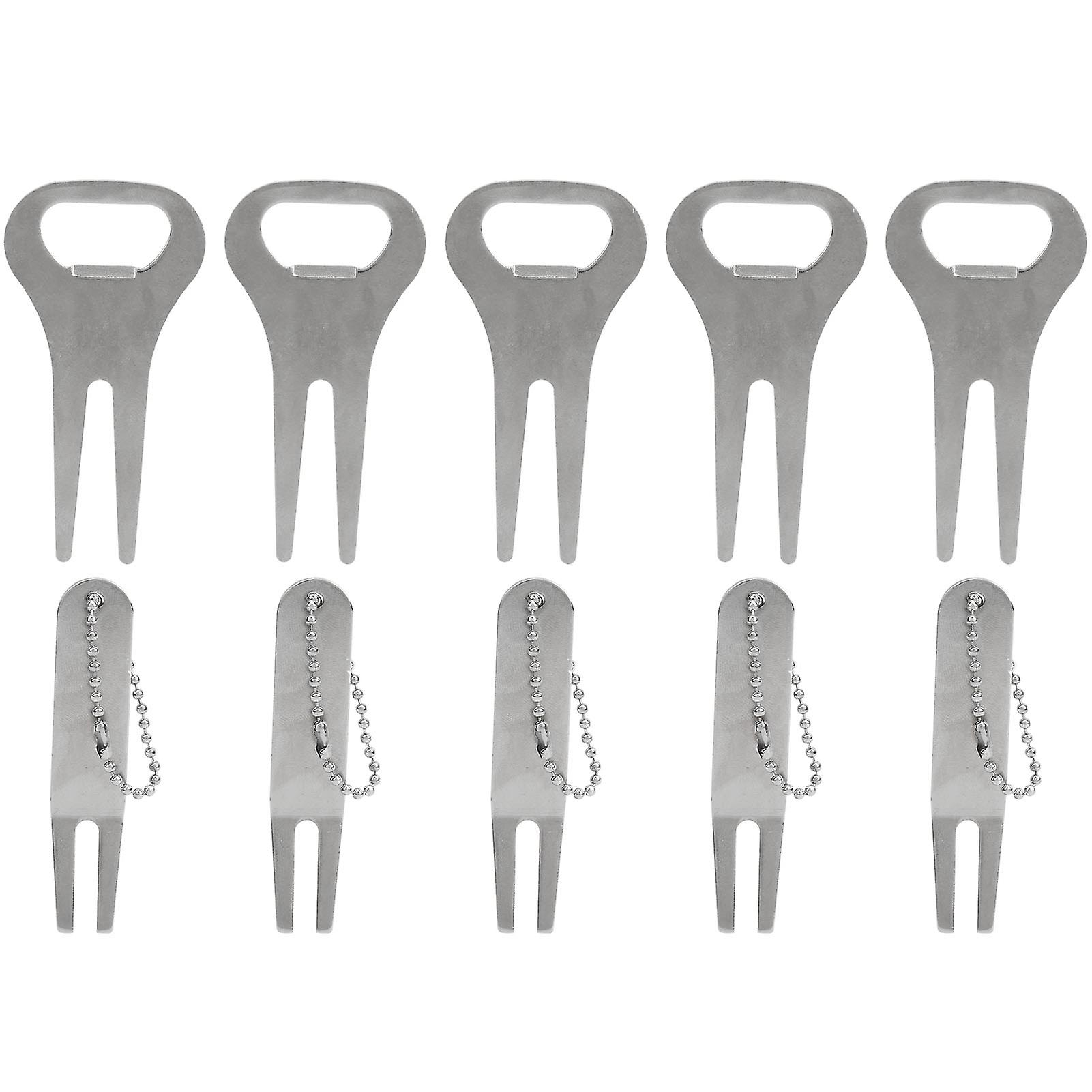 ZineAlloy Golf Divot Fork Repairing Tool with Beads String Round Head and Bend Head