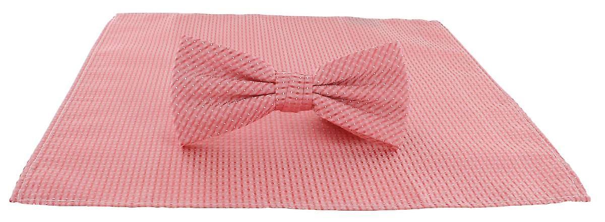 Michelsons of London Semi Plain Bow Tie and Pocket Square Set - Coral