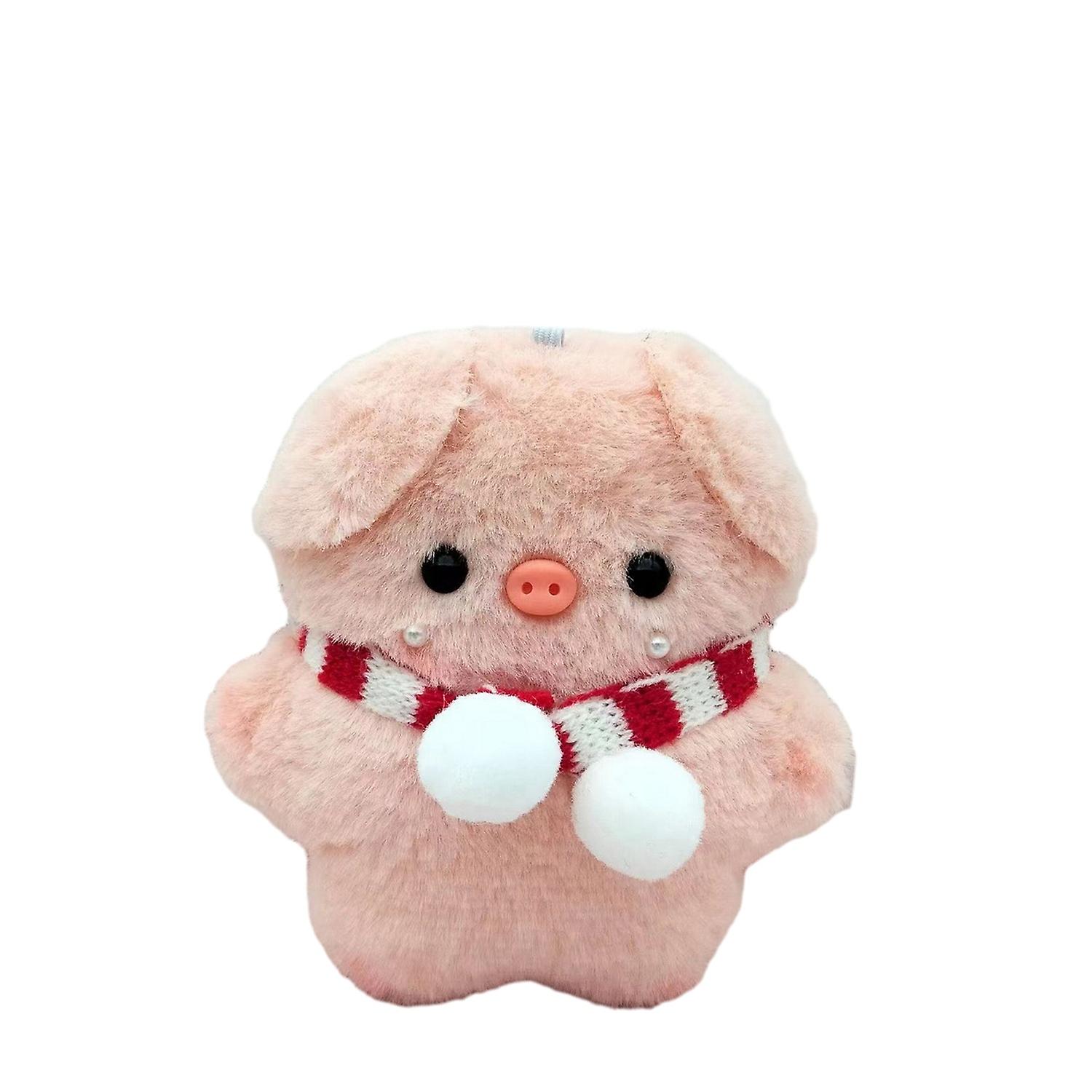 Pink Piggy Plush Doll Wear Scarf Necklace Cute Cartoon Keychain Pendant Soft Stuffed Animal Charm