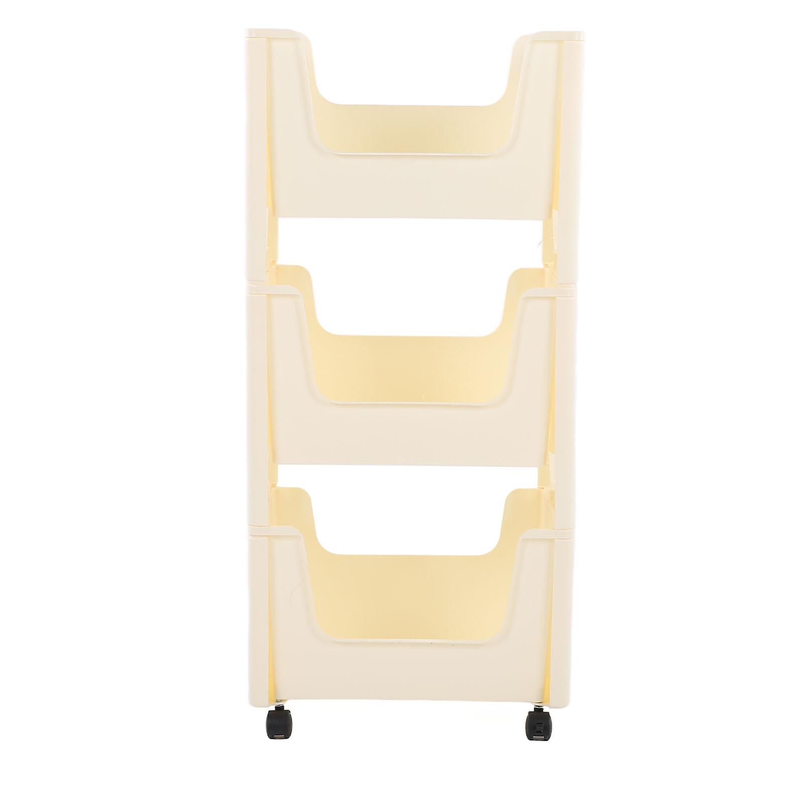 Storage Cart Large Capacity Thickened Mobile Storage Rack with Lockable Casters for Books Toys Seasoning Bottles 3 Tier Beige