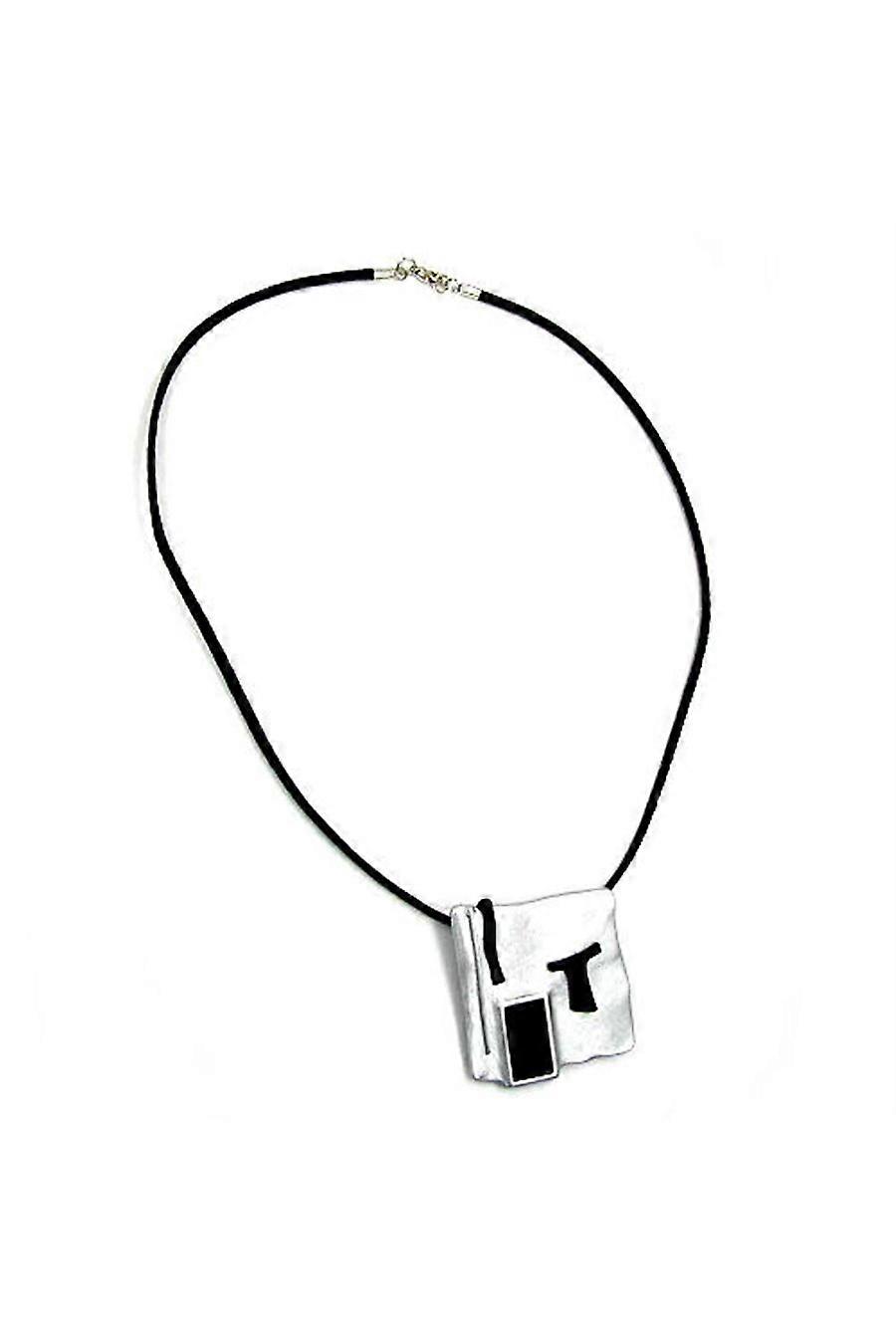 Necklace Sqare Pendant Silver-black 50cm - Gl00401