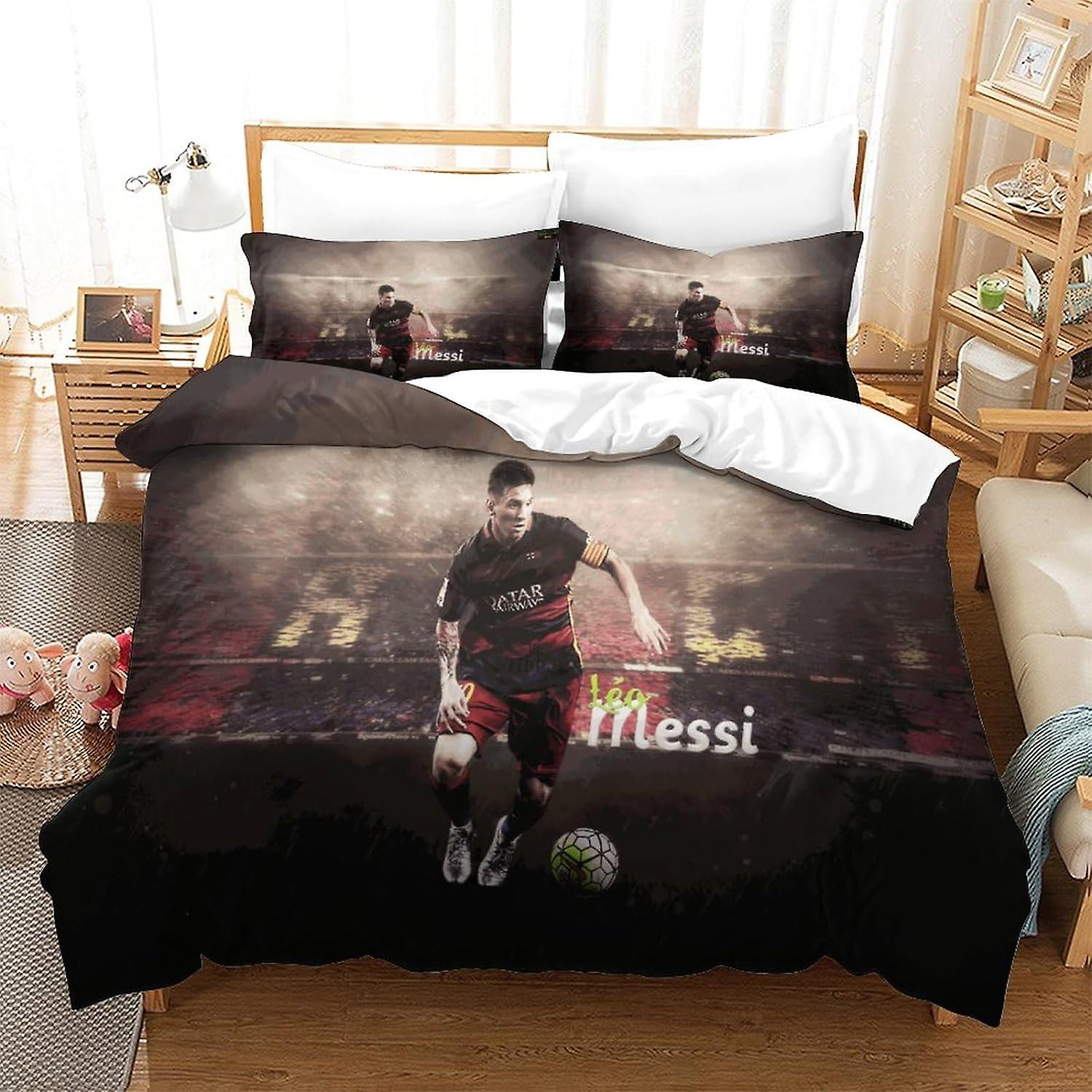 Lionel Messi Bedding 3 Piece Set 3D Duvet Cover with Pillowcases Bedding Set with Zipper Closure Hypoallergenic Soft Microfiber Quilt Cover Double