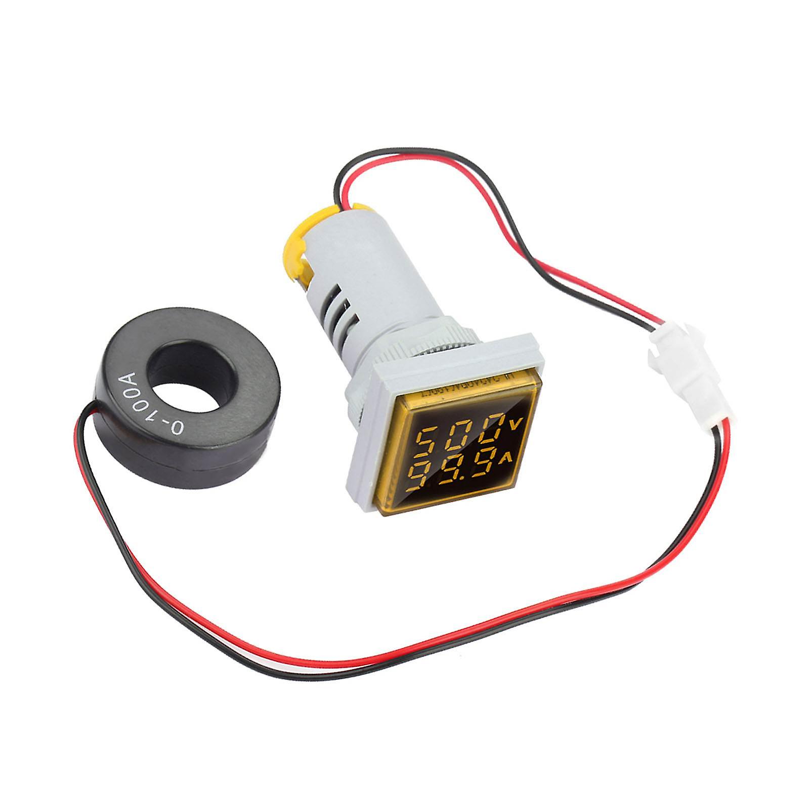 LED Digital AC Voltage Current Meter 22mm 0-100A Yellow Display