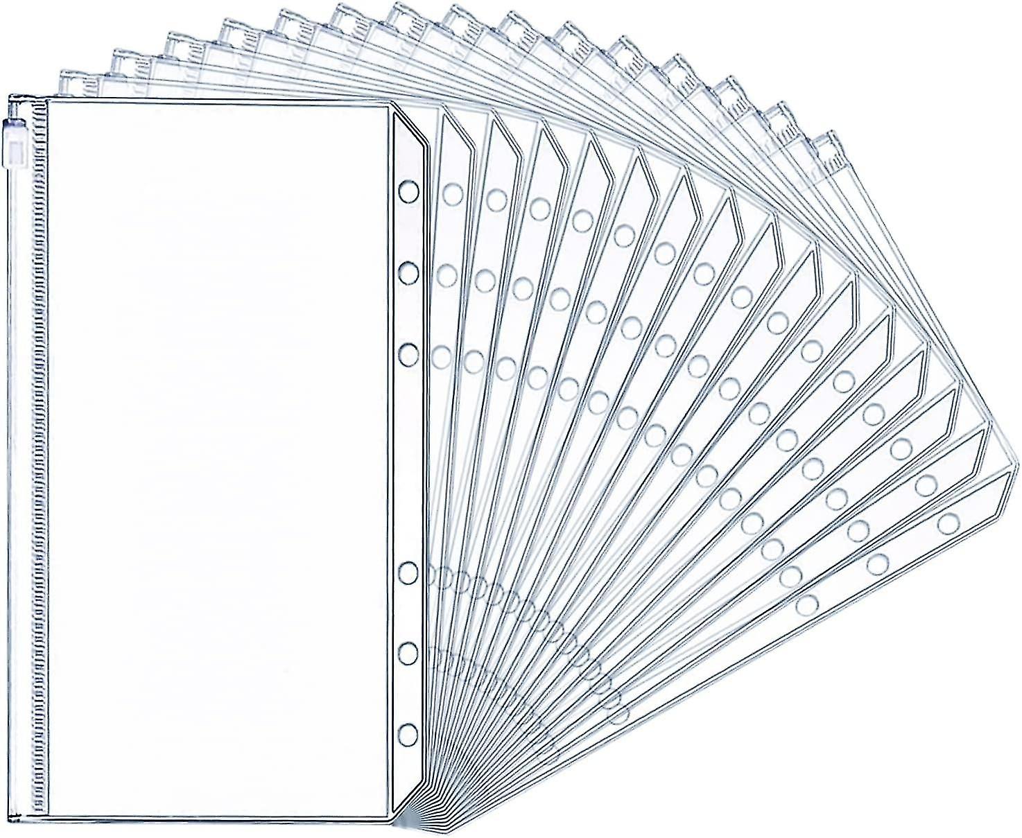 16pcs A6 Binder Pockets Plastic Zipper Pocket A5 Budget Envelope 6 Holes Zipper Pouch Binder Pockets