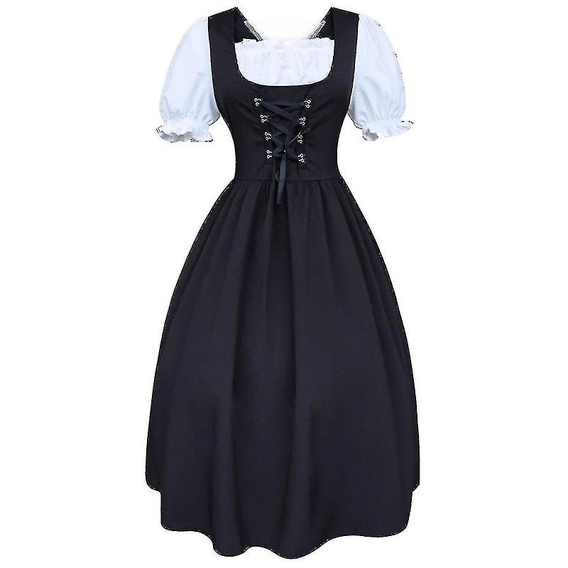 S-5XLエプロンとブラウスブラックホワイトの女性用ミディディアンドルドレスクリスマスギフト-ylmyFit