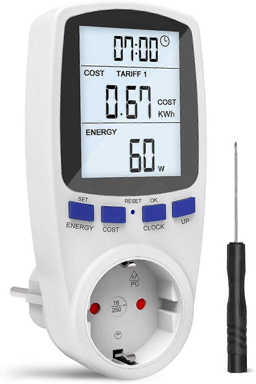 Energy cost meter, digital electricity meter with large LCD display and electricity analyser with overload protection, time-sharing billing zones, 368