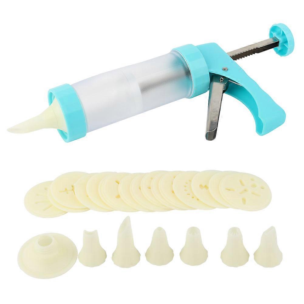 Cake Decoration Cookie Press Machine Biscuit Maker Set with 16 Molds + 6 Nozzles (Blue)