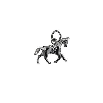 Silver 13x19mm Saddled Cantering Horse Pendant or Charm