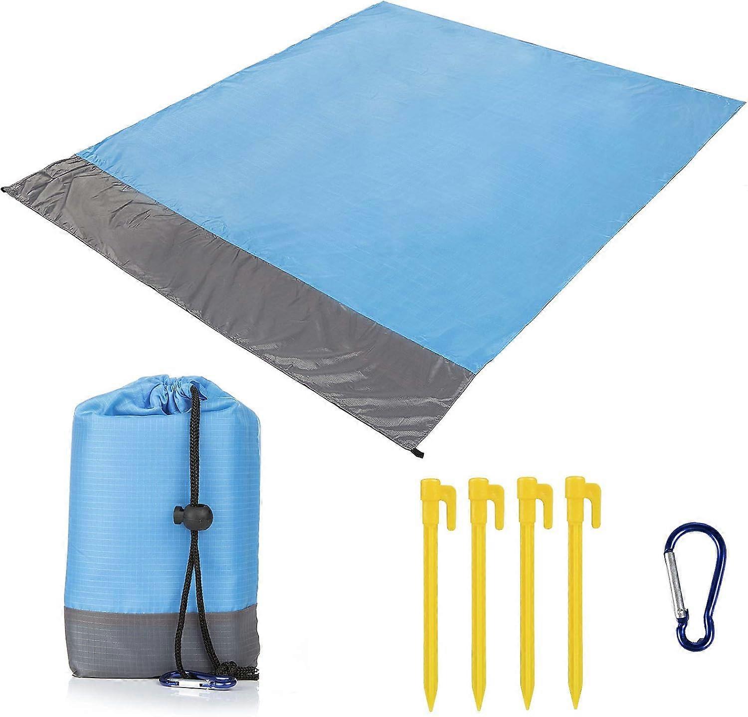 Beach Blanket, Extra Large 210 x 200 cm Sandproof Beach Mat for 4-7 Adults, Picnic Blanket with 4 Fixed Nails for Camping and Hiking