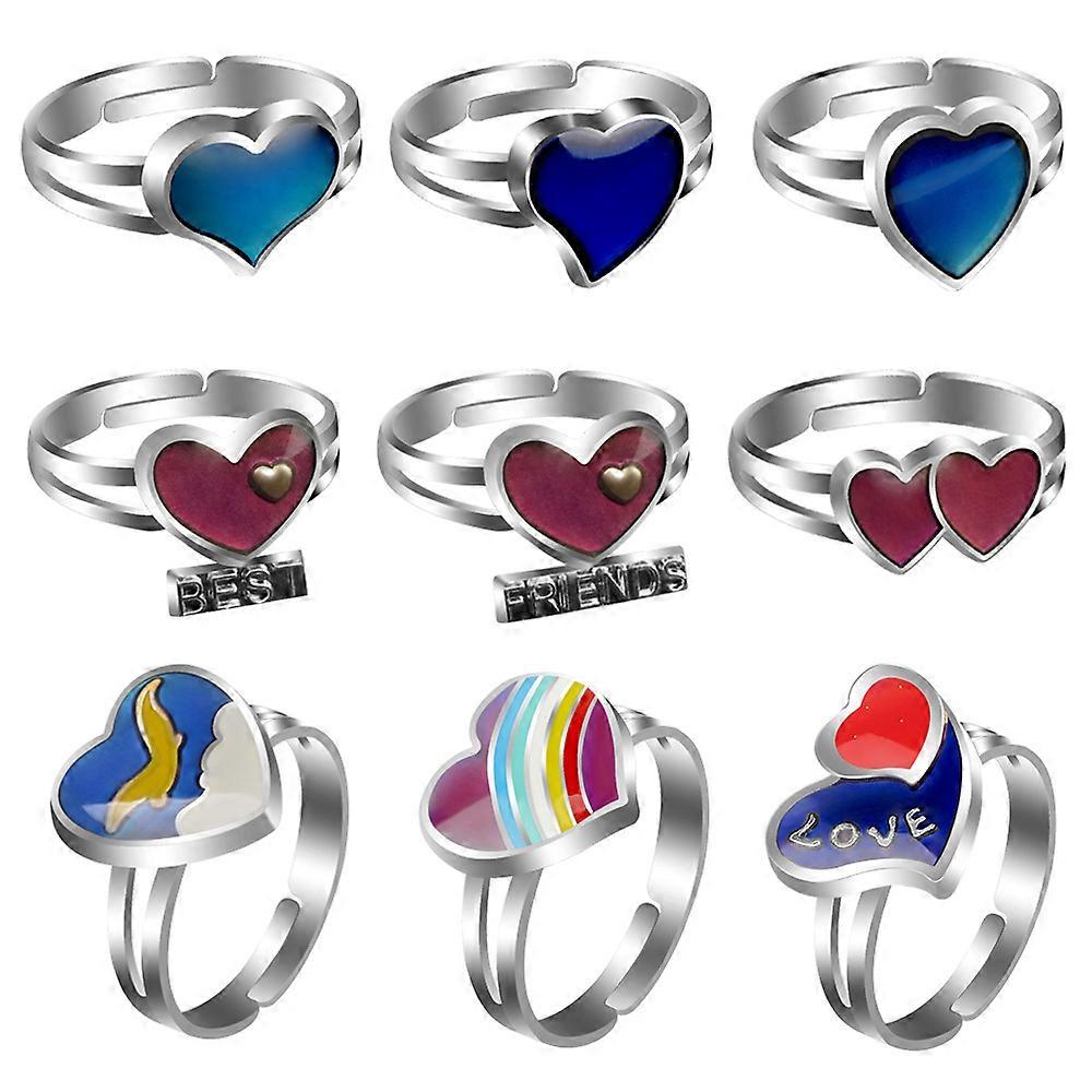 HANDMADE BAGUES Set of 9 pieces Thermochromic gemstone ring, adjustable by opening worry ring for gift ring for Christmas