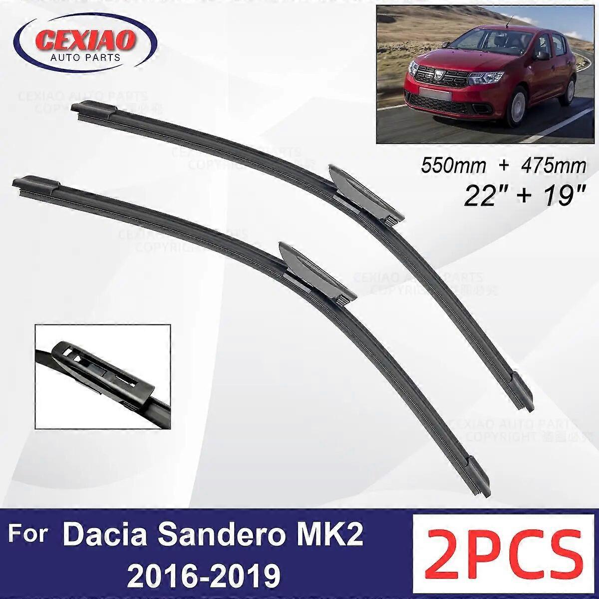 Car Wiper For Dacia Sandero MK2 2016~2019 Front Wiper Blades Soft Rubber Windscreen Wipers Auto Windshield 22" 19" 550mm 475mm FN9U5389