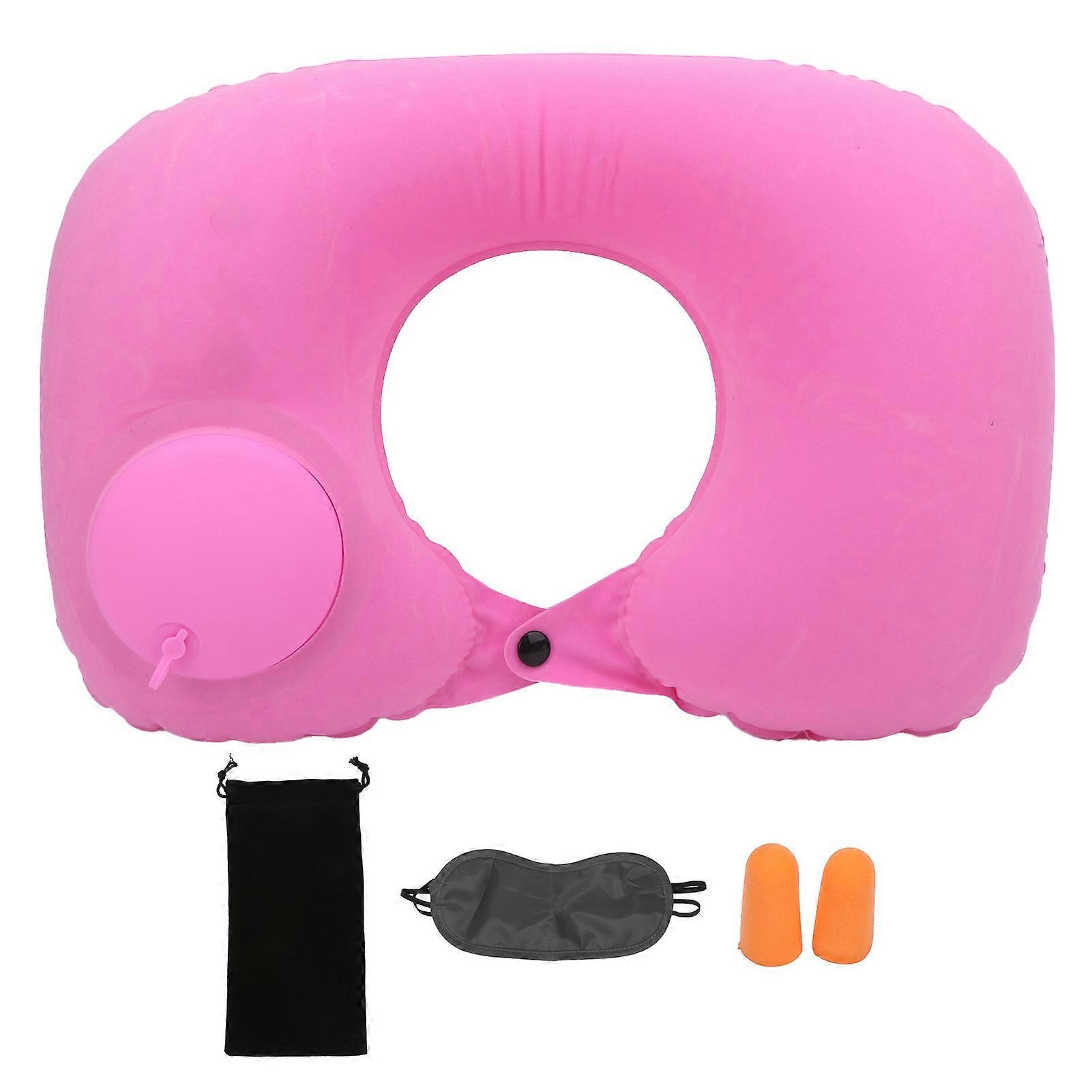 U shape Pillow Press Inflatable Soft Head Rest Cushion Cervical Protection for Car Office Aircraft(Pink ) E2U513