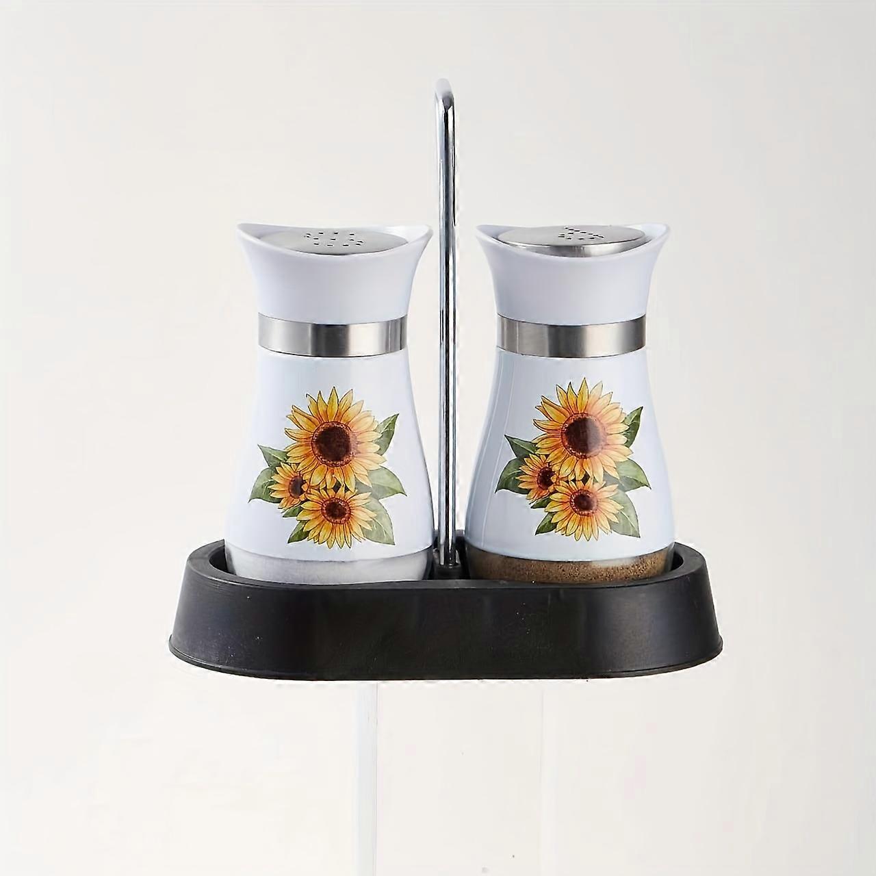 Sleek Glass Bottom Salt and Pepper Shaker Set with Stabilizing Stand - Ideal for Kitchen, RV, Camping, BBQ - Easy to Use and Clean