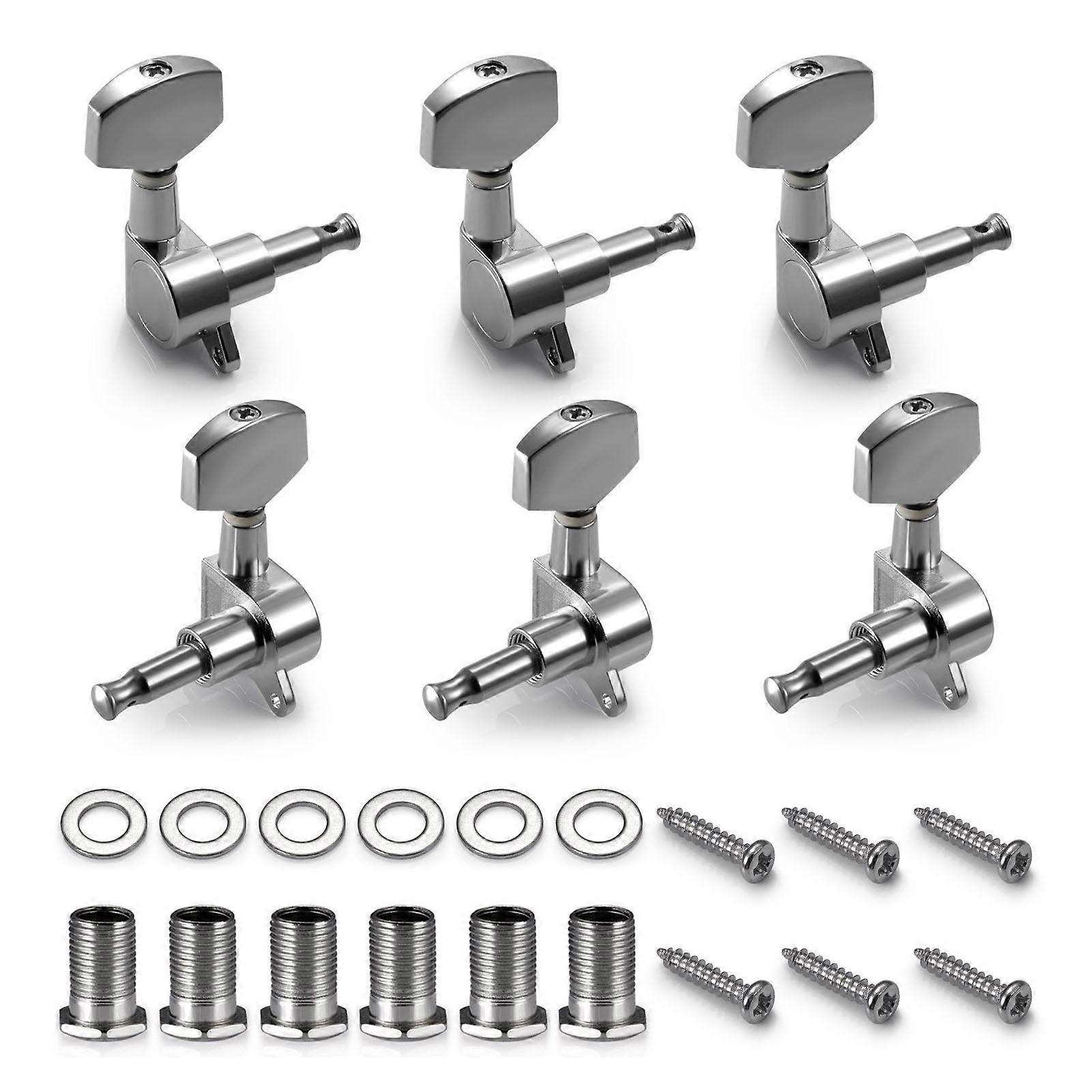 6 Pcs Tuning Pegs Zinc Alloy Machine Head Tuner Sturdy Comfortable Silver Acoustic Guitar String Tuning Keys
