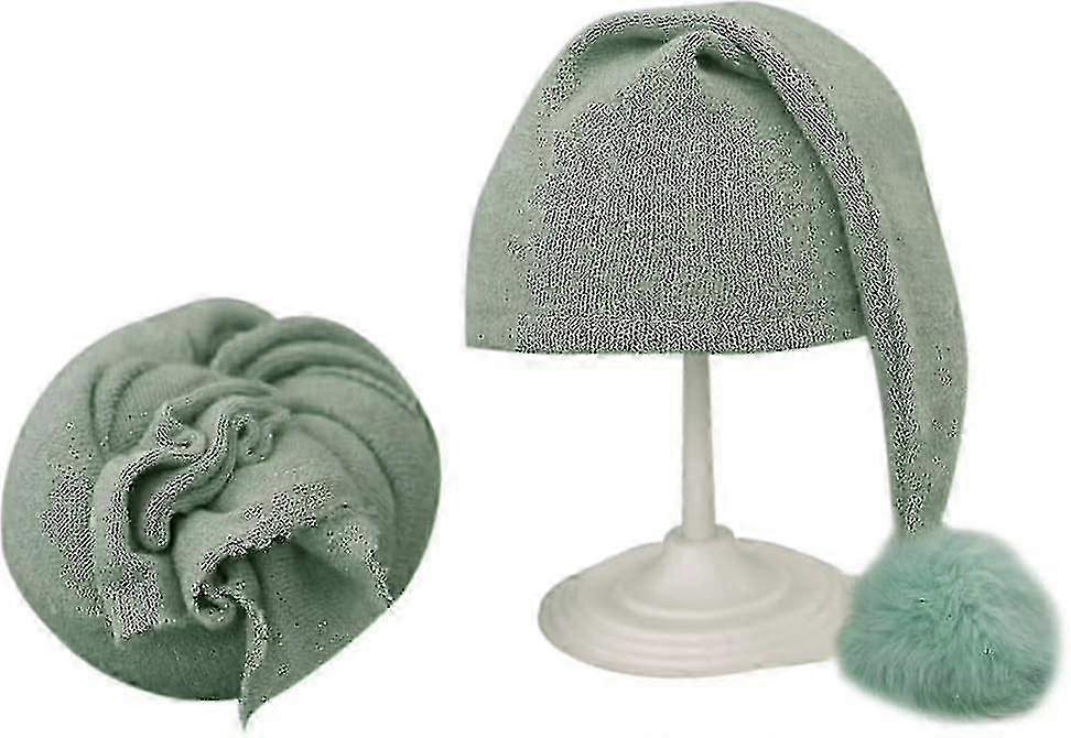 Pastel Green Newborn Photo Prop Set: Stretch Wrap, Hat, and Shaggy Blanket for Baby Photography