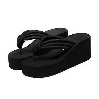 High Heel Plateau Hausschuhe Fashion Flops Slope Anti-Rutsch Resort Beach Schwarz Knoted Sandalen für Damen Damen (Größe 36)