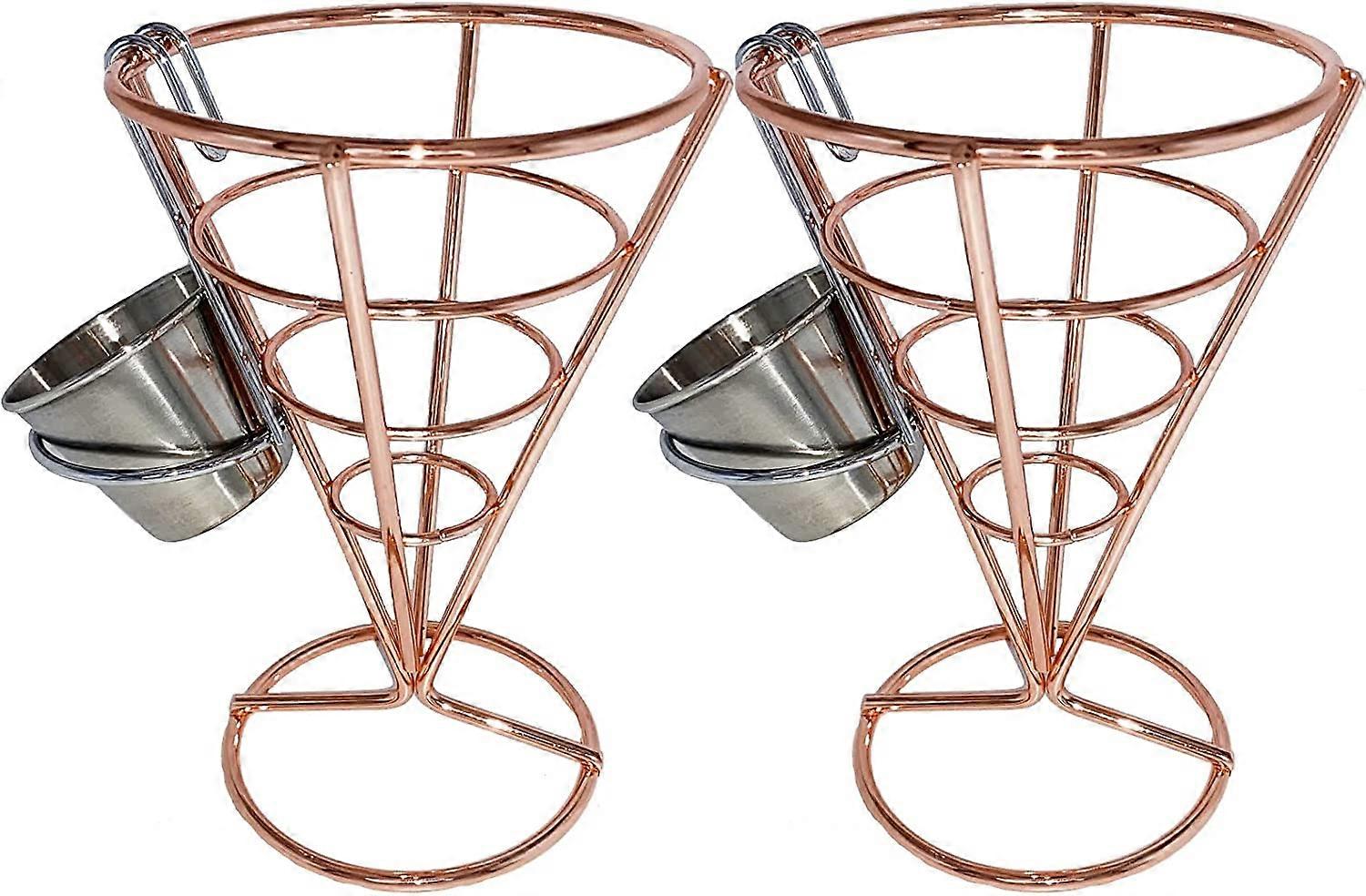 2Τμχ Τηγανητό Καλάθι Τηγανητών Πατατών Stand Cone Basket Holder με Dippers Sauce Metal Cone Snack Standssilver