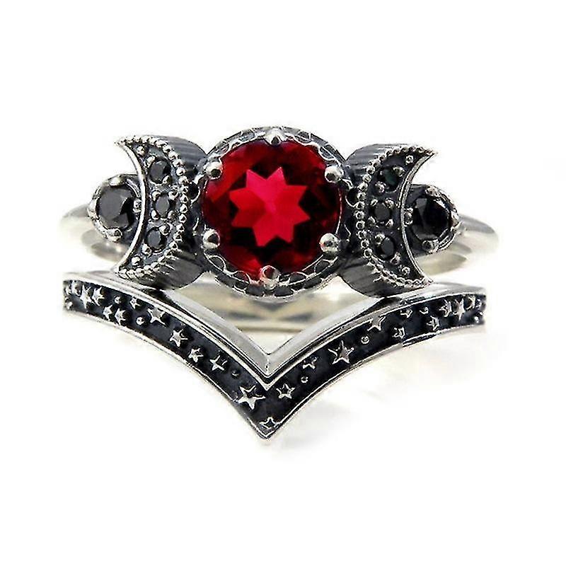 خمر الفضة اللون ثلاثي القمر الخاتم للنساء أزياء معدنية Starinlaid الأرجواني الزركون أحجار خواتم الزفاف مجموعة مجوهرات