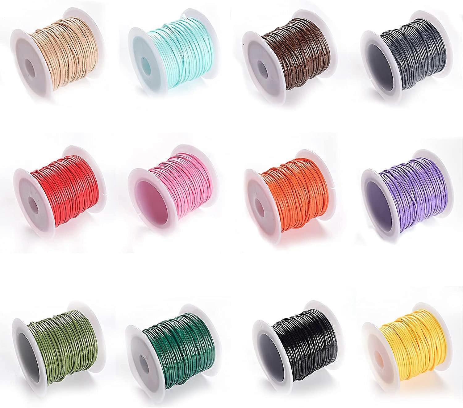 12 rouleaux cordons en polyester ciré multicolore, fil de polyester de corde cirée