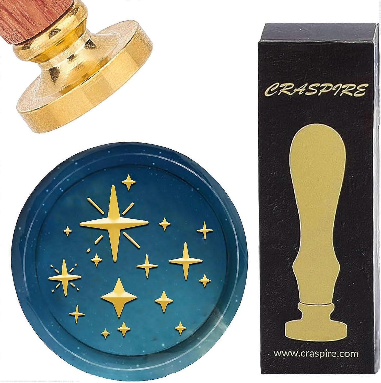 Star Wax Seal Stamps Twinkle Six-Pointed Star Vintage Removable Brass Sealing Stamp Heads 25mm with Wooden Handle for Envelopes Invitations Card DIY C