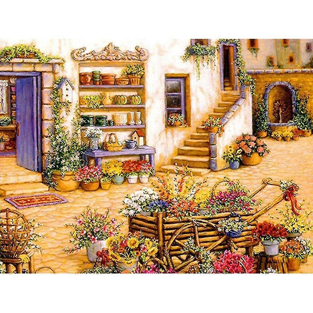 Diamond Mosaic Garden Bungalow 5d Diy Diamond Painting Home Decor Gift Cross Stitch House Scenery Flowers Picture Of Rhinestone