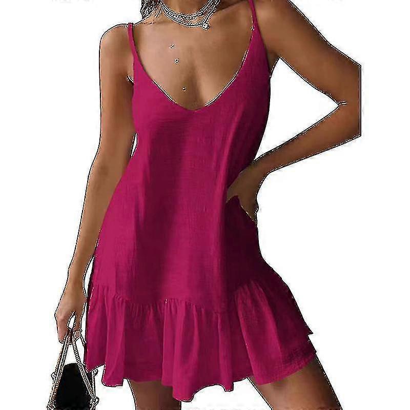Femmes Short Mini Robes V Col Slip Robe Floral Imprimé Été Plage Robe Soleil Sans manches