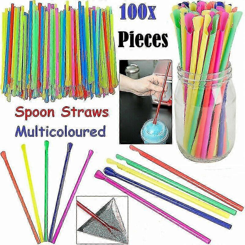 100pcs Smoothie Spoon Straws Milkshake Multi Color Slushy Party Snow Cone Drinks