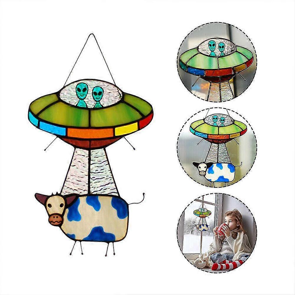 Ufo Alien Cow Suncatcher Window Panel Garden Decoration